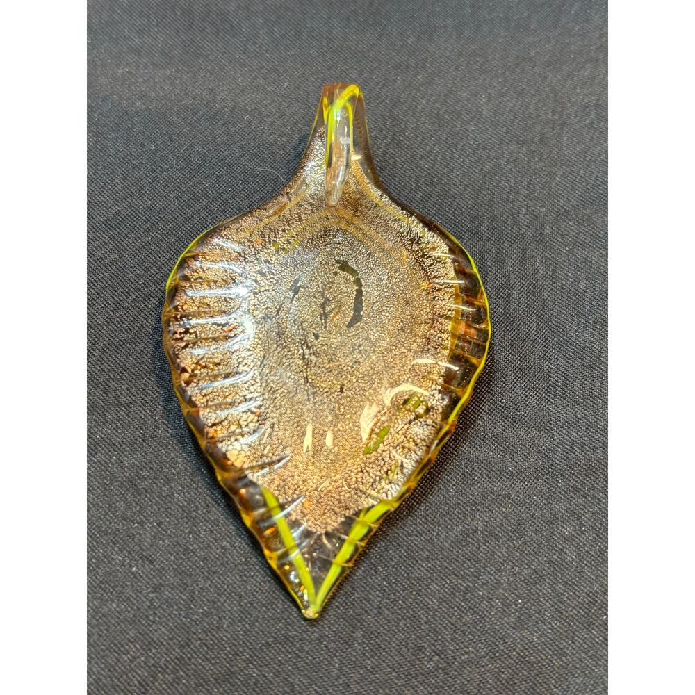 Handmade Lampwork Glass Leaf Pendant  Artisan Statement Piece